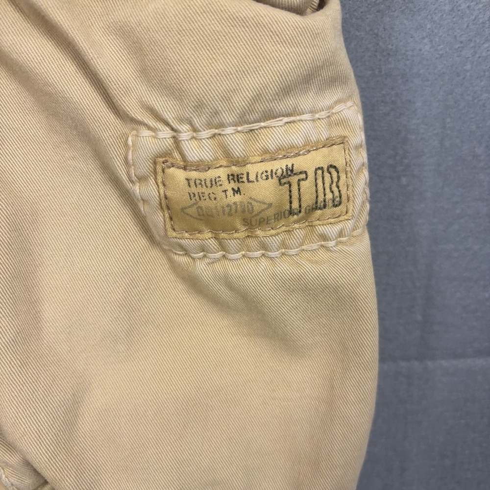 True Religion Cargo Shorts Mens 36 Khaki Cotton Utility Flap Pockets Baggy - Picture 5 of 14